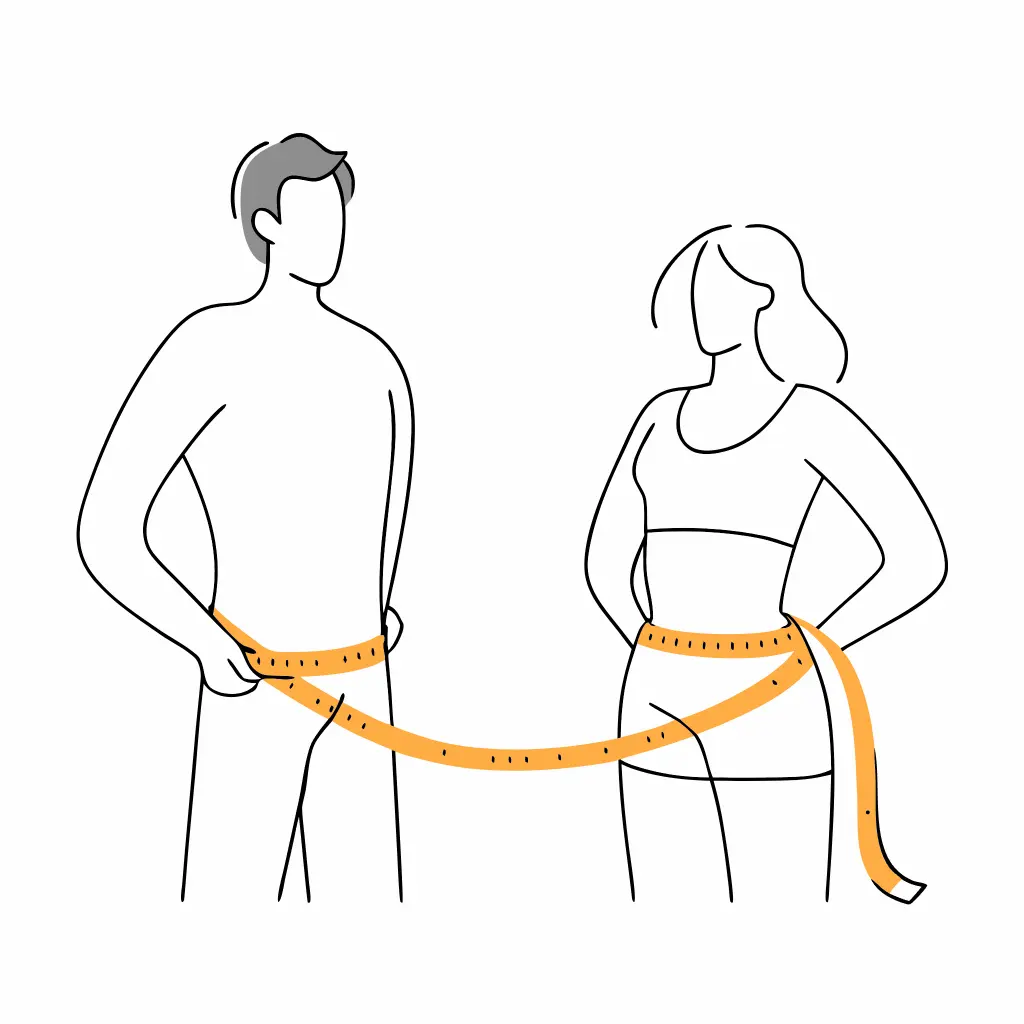 Waist circumference measurement guide showing different body types